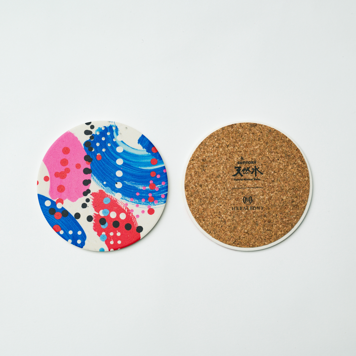 【150セット限定!】HERALBONY×サントリー天然水 オリジナルコースター(青)&天然水 SPARKLING500ml×24本セット