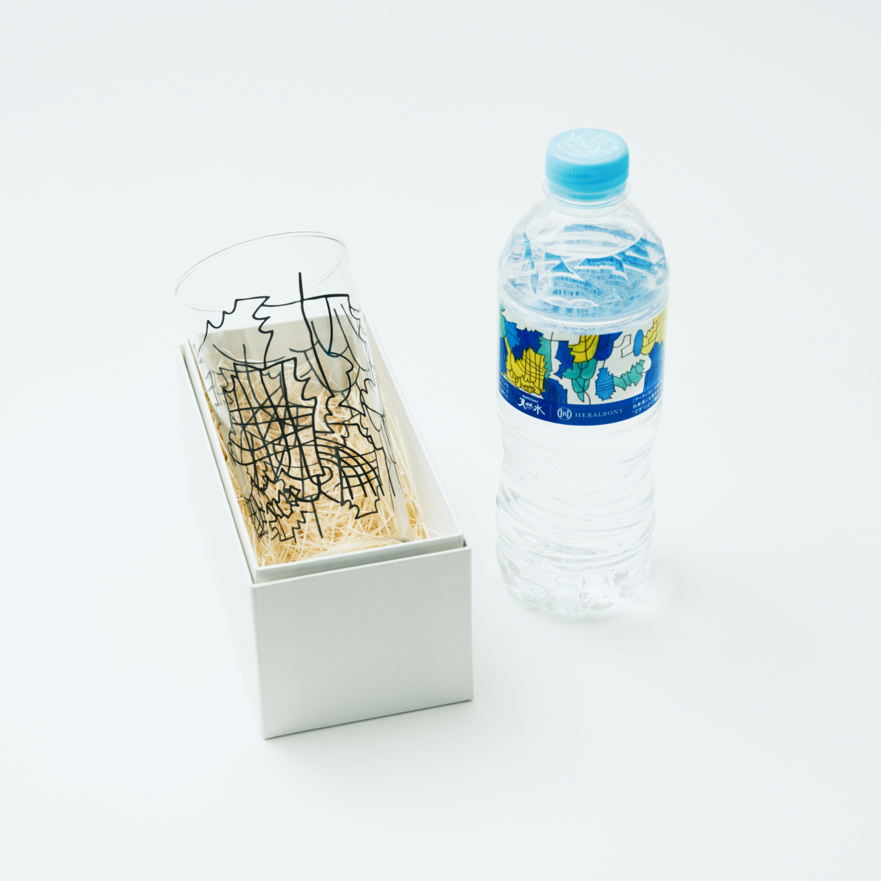 【100セット限定！】HERALBONY×サントリー天然水 オリジナルグラス＆天然水550ml×24本セット
